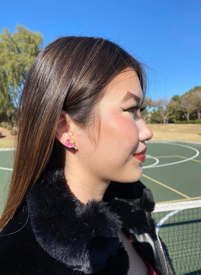 Uniqkool Pickleball Earrings, Handcrafted Studs (Magenta/Pink) - Image 3